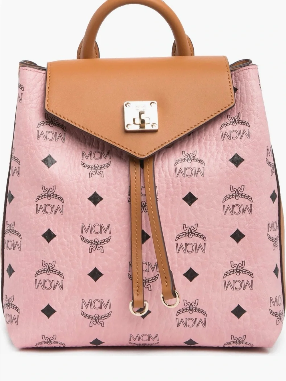 MCM MFO Colorblock Pink Coated Canvas with Tan Leather Backpack